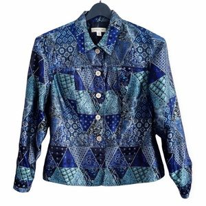 Coldwater Creek Metallic Patterned Patchwork Button Front Blazer Size M
